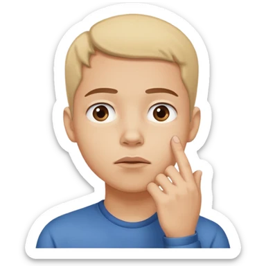 Person hesitating, looking up with hand on chin. Cartoon style. sticker