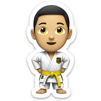 Full body Asian boy wearing jiujitsu gi with a yellow belt  sticker