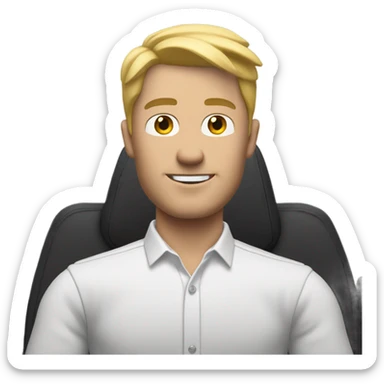 blonde man in white button-down shirt with a steering wheel in his hands sticker