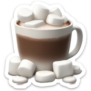 small pile of realistic white marshmallows with bottom half soaked in hot chocolate. sticker