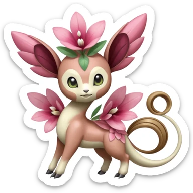 Cute Romantic Realistic  Floral Meloetta-Palkia-Digimon-Pokémon-Fakémon-hybrid-fusion, full body sticker