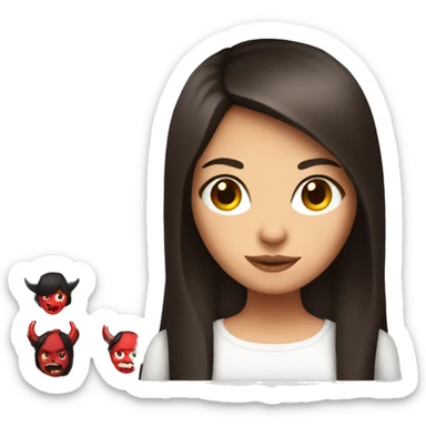 brunette girl with devil horns sticker