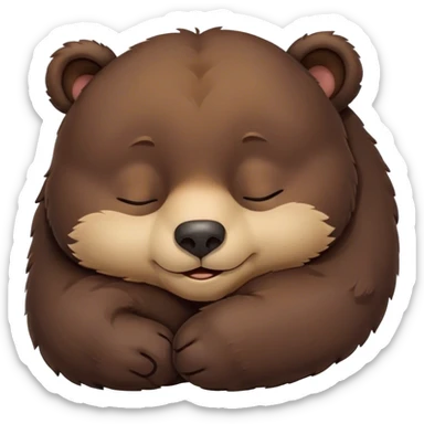 Meme-Worthy Cute Sleeping Bear Portrait Emoji, Head resting peacefully with a contented smile, showcasing a massive, robust build and a luxuriously soft dark brown fur, eyes shut in a serene, restful nap, Simplified yet hilariously adorable features, highly detailed, glowing with a soft, drowsy light, high shine, relaxed and utterly lovable, stylized with an air of playful laziness, bright and heartwarming, soft glowing outline, capturing the essence of a comically sleepy bear, so meme-worthy it feels like it could instantly become the next viral sensation of adorable slumber! sticker