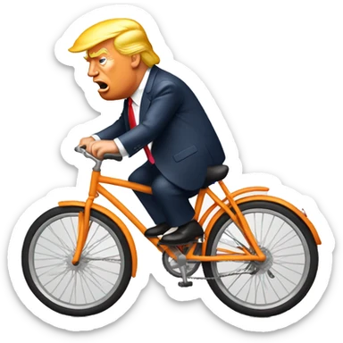 Donald Trump on a bicycle turning orange.  sticker