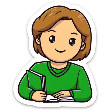 smiling teacher with light brown hair and green eyes sticker