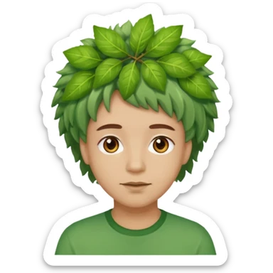 The Tree of Wisdom of The Wiggles with light skin, brown eyes, green leaves wig, green shirt sticker