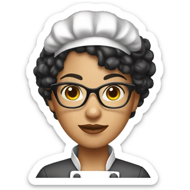 female chef with salt & pepper curly black hair and glasses sticker