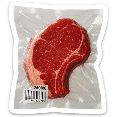 juicy steak, shiny and inflated vacuum-sealed style sticker