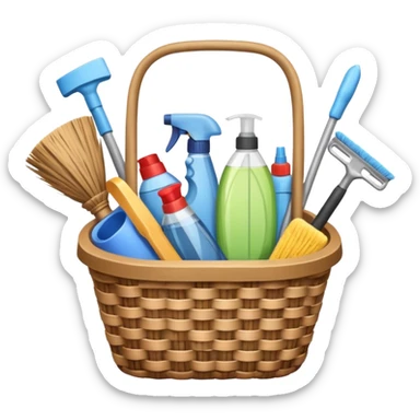 basket with cleaning equipment sticker