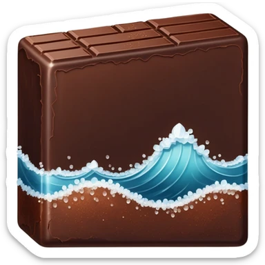 A piece of dark chocolate with visible sea salt crystals on top sticker