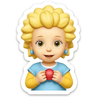 A 3D cartoon baby character fully yellow skin, styled like Maggie Simpson, with pacifier, big eyes, smooth shading, Memoji-style rendering, consistent with other yellow Simpsons characters. sticker