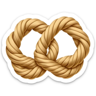Emoji-style illustration of a neatly tied bowline knot made of natural rope. The knot should form a clean loop with a visible knot structure, rope texture, warm beige and golden tones, isolated on white background, soft shadows, minimal composition. sticker