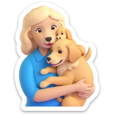 Add a golden retriever puppy in the grandmother's arms, matching the 3D emoji style with a transparent background. sticker