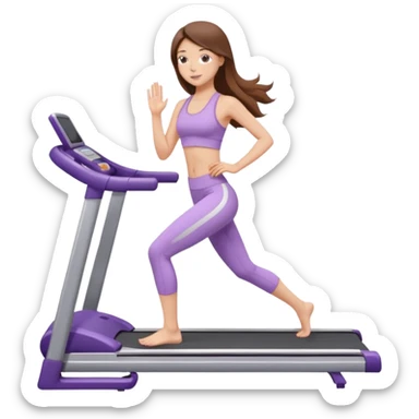 girl with long brown hair on treadmill wearing light purple yoga set sticker
