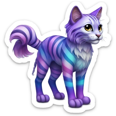 Colorful vernid fantasy creature LiLaiRa Kamirah Falvie whiskers paws full body sparkle purple blue gradient stripes braided tail feline sticker