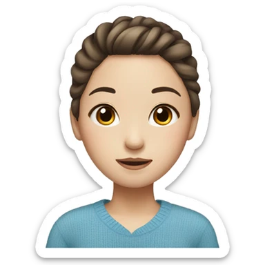 Chinese girl with high ponytail in blue sweater brown hair and eyes sticker