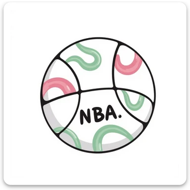 Spalding basketball with NBA logo, white color with pastel pink and green swirls pattern sticker