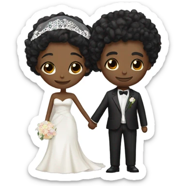African Bride and Groom. Black short curly hair. Hugging each other. Eyes closed. Black hair. sticker