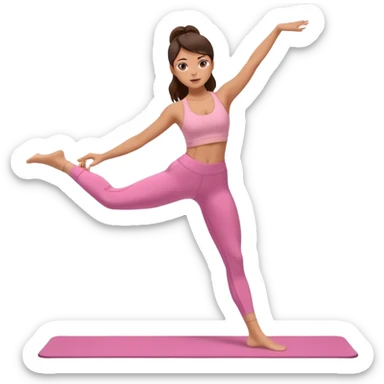 brunette girl in pink leggings and top, pilates exercise, dynamic movement sticker