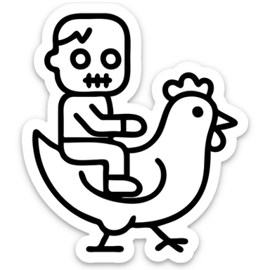 zombie riding a chicken, cartoon outlined icon sticker