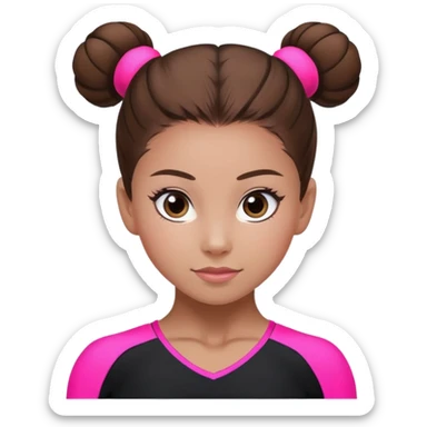 A female gymnast with brown hair in a neat bun, wearing a black uniform with neon pink elements. sticker