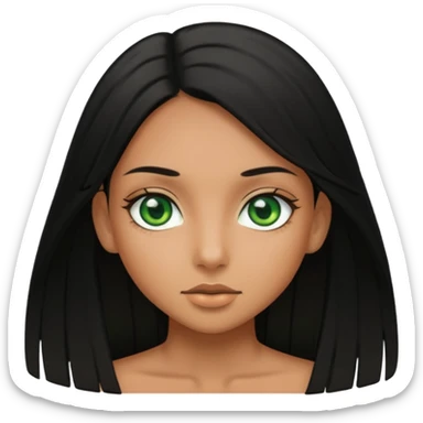 Tan girl with green eyes and black straight hair sticker