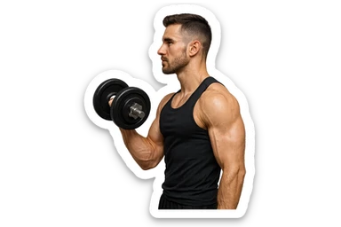 uomo fitness di profilo con manubrio da palestra in mano, iperrealistico 4k sticker