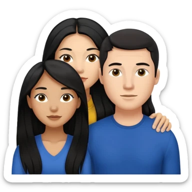 Mixed race couple, white male with mixed female (asian & black)
the female is more asian than she is black, she has long hair and very tanned skin, and black eyes
The male is french, he has thick luscious hair sticker