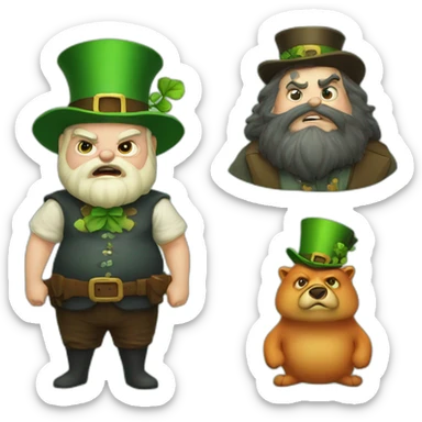 an angry selkie and a fat leprechaun sticker