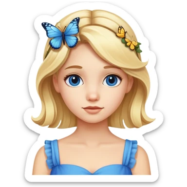Blondie girl in blue dress with butterfly in hair sticker