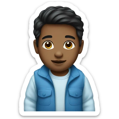 A  black-haired  male  infant  dressed  in  blue. sticker