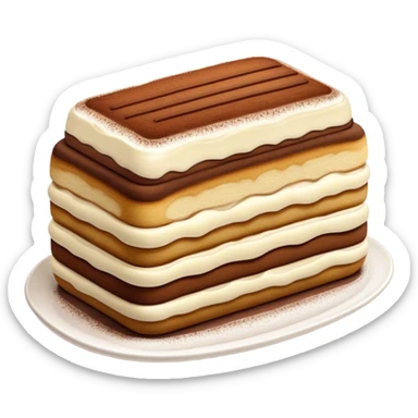 Cinematic Realistic Tiramisu Dessert Emoji, featuring layers of coffee‚Äêsoaked ladyfingers and mascarpone cream dusted with cocoa rendered with delicate textures and warm, inviting lighting. sticker