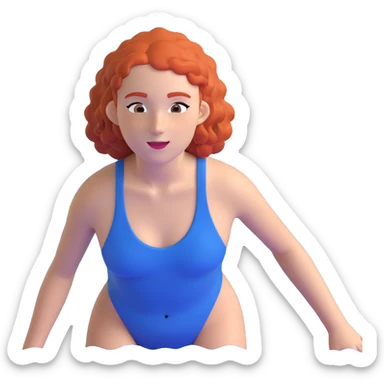 thin 18-year-old white female athlete swimmer with curly red hair about to enter a pool sticker