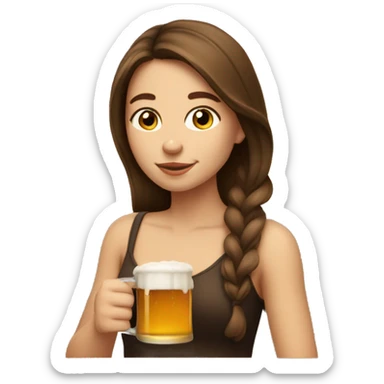 Pretty girl with brown hair sipping on beer sticker