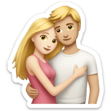 White skin Young man and girl hugs with heart sticker