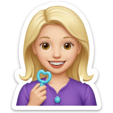 A woman holding a pacifier sticker