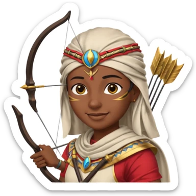 Emoji portrait of an Egyptian archer. Headcloth, bow and arrow, focused expression. sticker