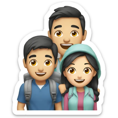 Cute young  Asian couple excitedly traveling  sticker