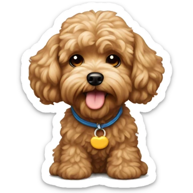 Brown maltipoo dog with Mickey Mouse  sticker