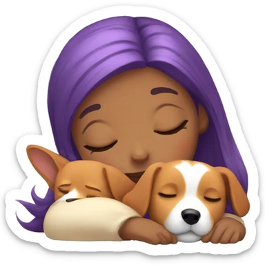 girl with purple hair sleeping with corgi sticker