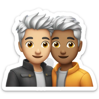 Gay couple, silver fox, younger boy, kissing sticker