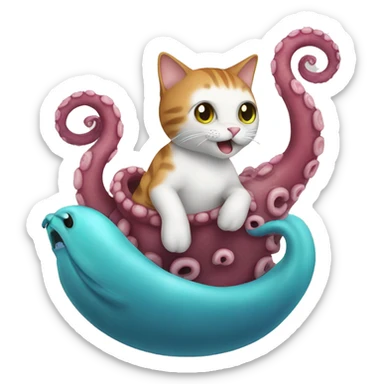 Cat riding an octopus  sticker