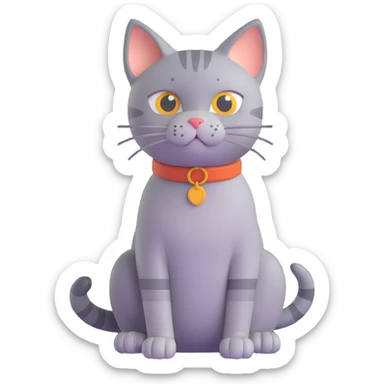 3D cartoon style cat character, grey pepper color, sitting pose sticker