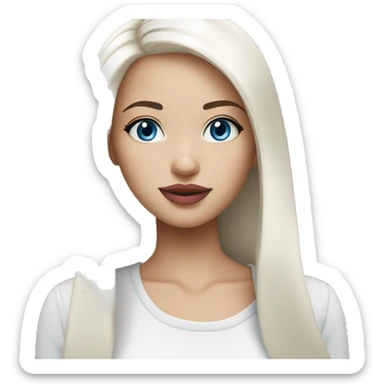 Girl medium length white straight hair, blue eyes, pink lips sticker