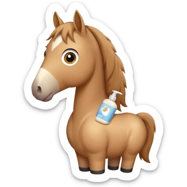 A cartoon horse holding johnson baby body lotion sticker