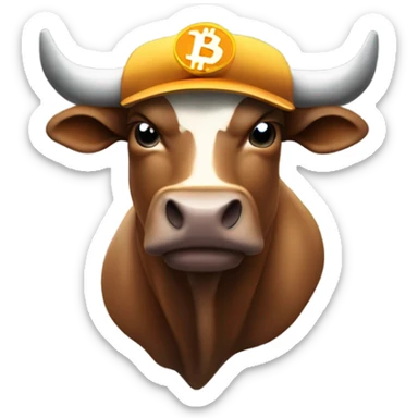 Bull ready to charge wearing bitcoin hat sticker