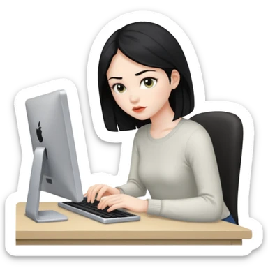 Uma menina de cabelo preto trabalhando no computador sticker