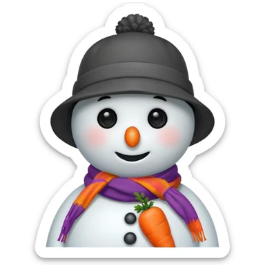 A snowman wearing a colorful scarf and a tiny bucket hat. sticker