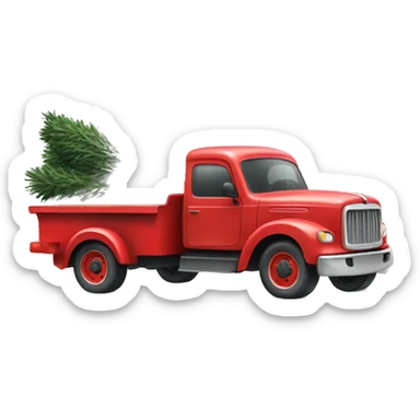 A little red truck hauling a Christmas tree sticker
