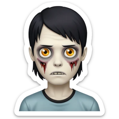 Make a zombie boy with black mullet emo hair  sticker